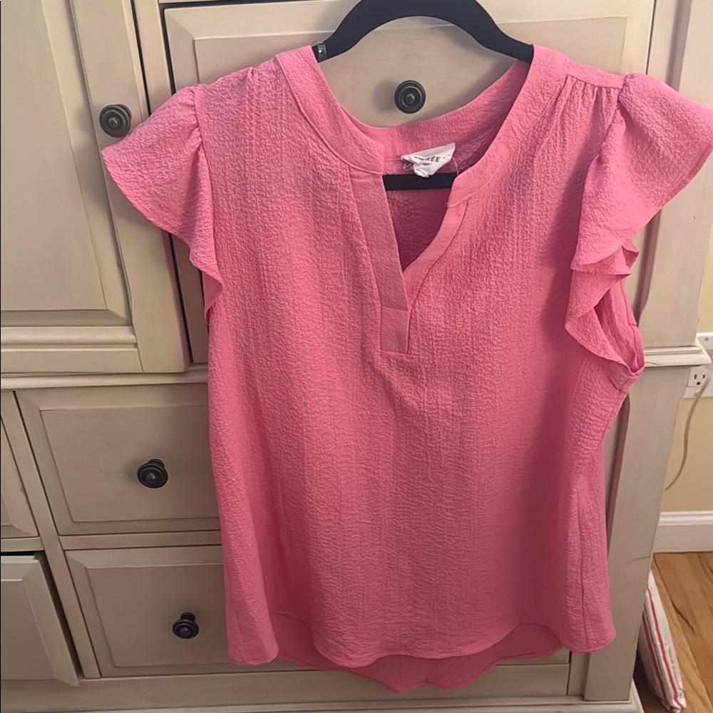 ANDREE BY UNIT Pink Cap Sleeve Ruffled Blouse